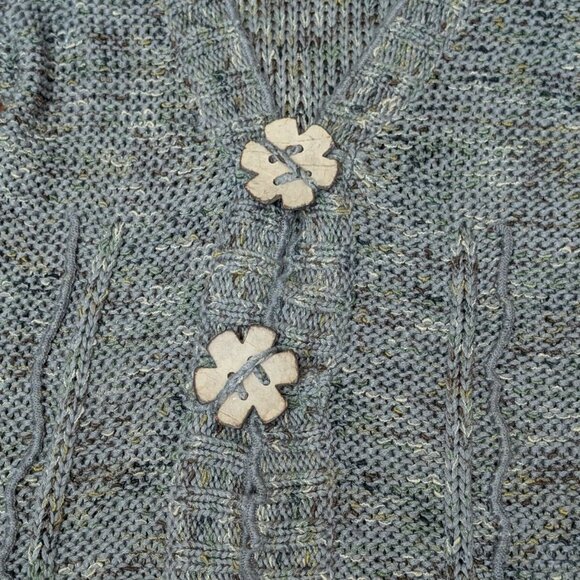 BCBG Maxazria Women's Med 2-Big Floral Button Green Loose Knit Cardigan Acrylic - Picture 5 of 16